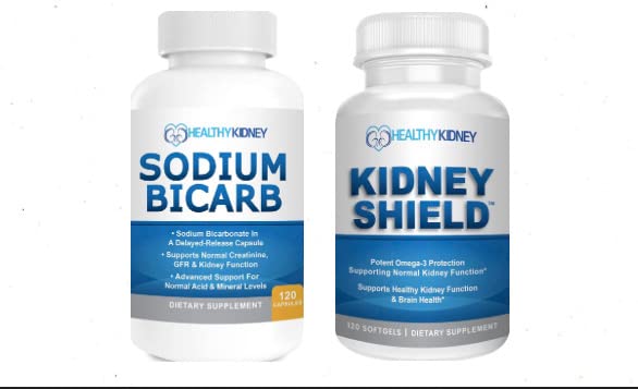 Munuaissuoja Omega-3 Fish Oil & Sodium Bicarb 2 Pack Bundle tuki normaali munuaistoiminta & happotasot
