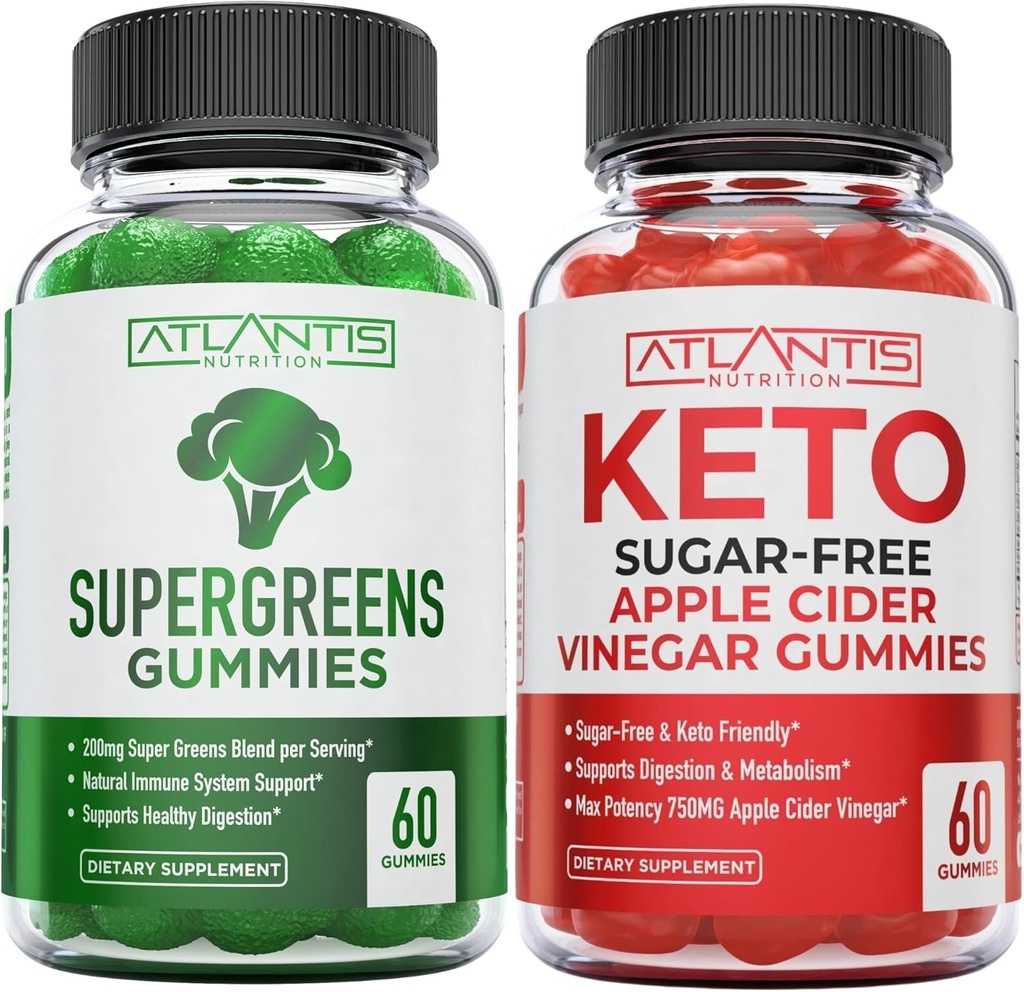 Atlantis Nutrition Supergreens 60 Gummies + Sokeriton Keto Apple Siideri Viinietikka 60 Gummies