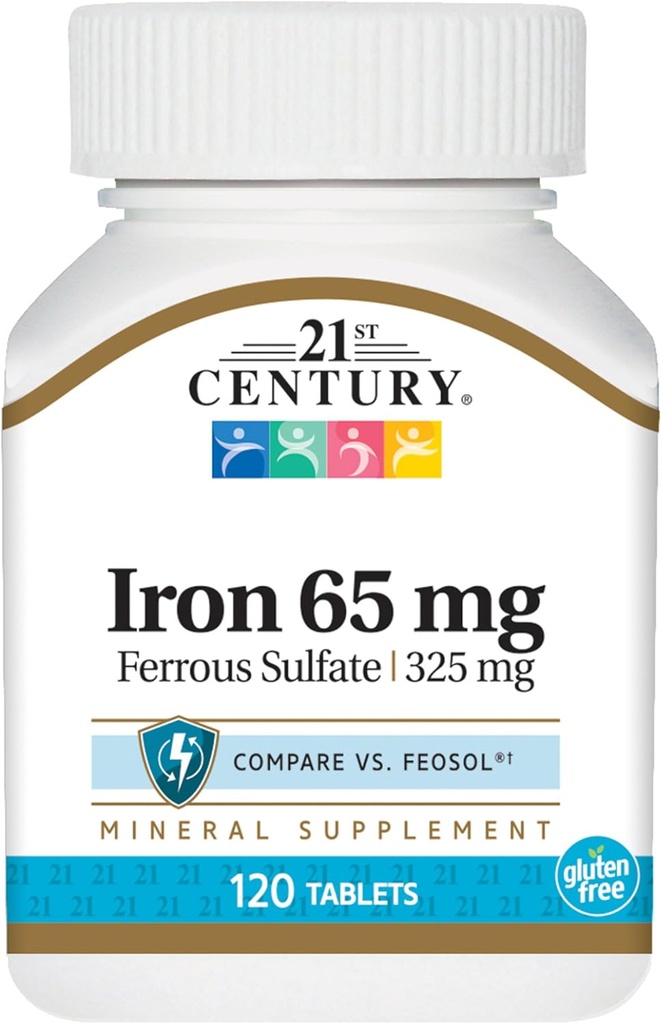 21st Century Iron 65 Mg Ferrous Sulfate 325 Mg Tablets, 120 greve av 2)