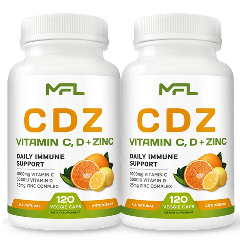 2 pakkaus, C D Z Z C-vitamiini, 1000 mg D3- vitamiini, 125 mikrog Sinkki, 25 mg
