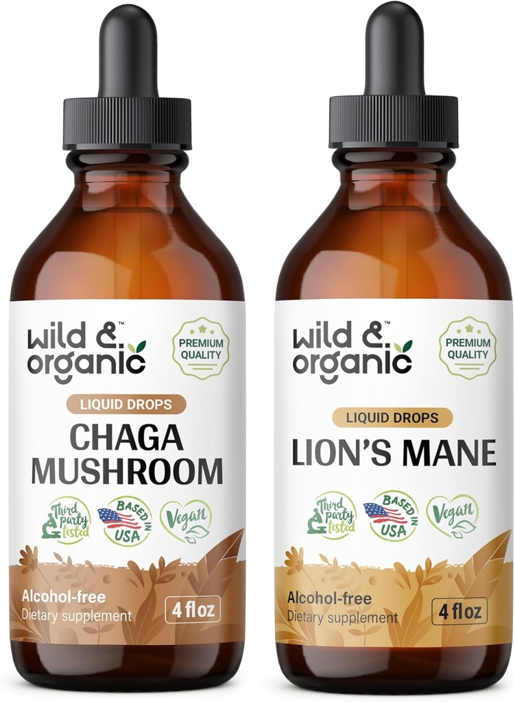 Luonnonvarainen ja orgaaninen Chaga Sienet Pelti 4 fl Oz & Leijonan mane Sienet Pelti 4 fl oz