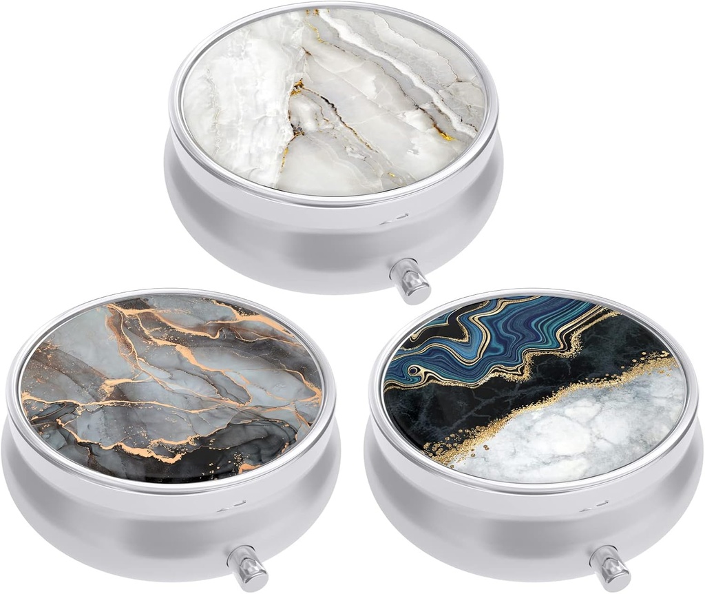 3 Pack Pill Box, Small Pill Case för Purse & Pocket, Cute Travel Medicine Organizer, Portable Medicine Container Holder för att hålla Vitaminer, Medicinering, Fish Oil & Supplement, Abstract Art Marble