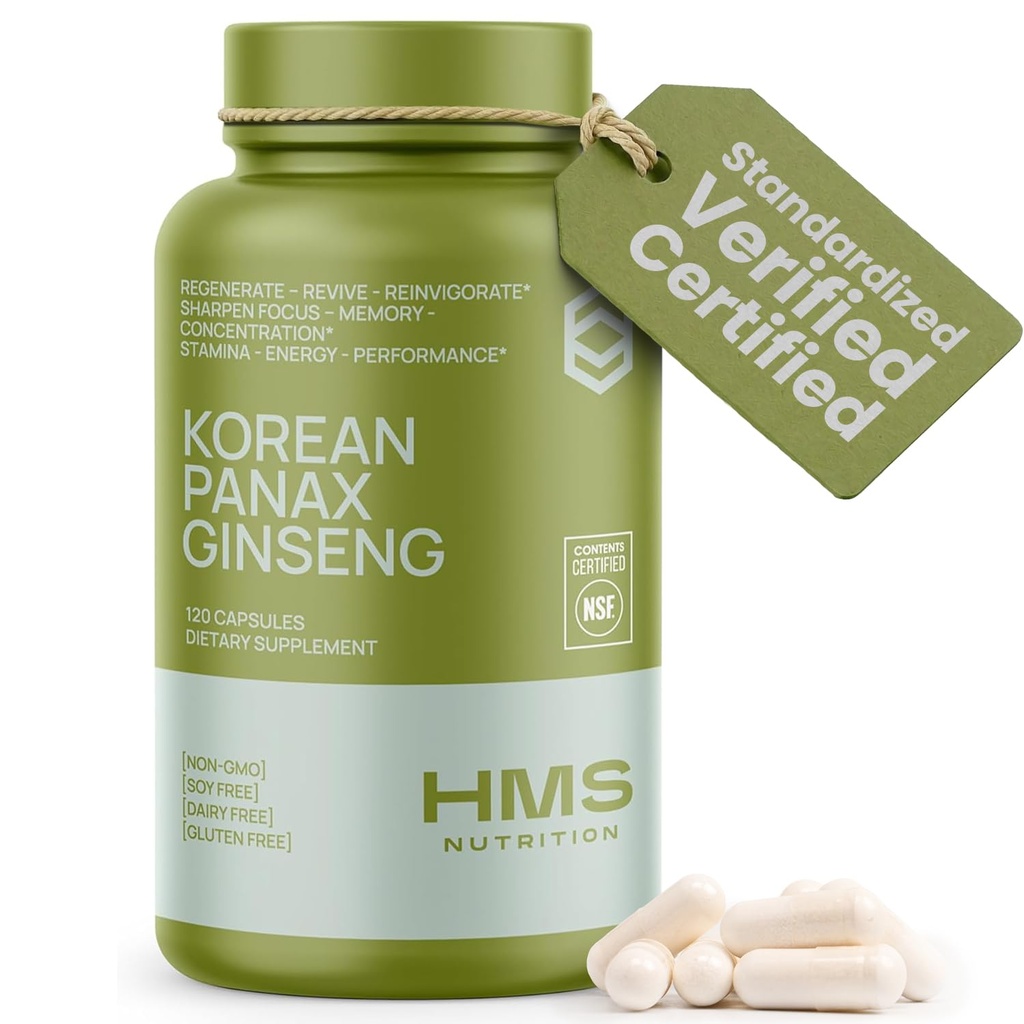Korea Red Panax Ginseng 2000mg 120 Vegan kapselit Super Strength Extract NSF Certified lisäravinteet, korkean ginsenosidit tukee energiaa, kestävyyttä, suorituskykyä ja selkeyttä