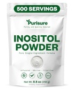 Purisure Myo-Inositol Powder, 250g, hedelmällisyys, hormonitasapaino ja munasarjatuki, puhdas Inositol Powder, Myo Inositol täydentää tukea energia ja aivojen hyvinvointi, Vegan, ei-GMO, 500 tarjoilua