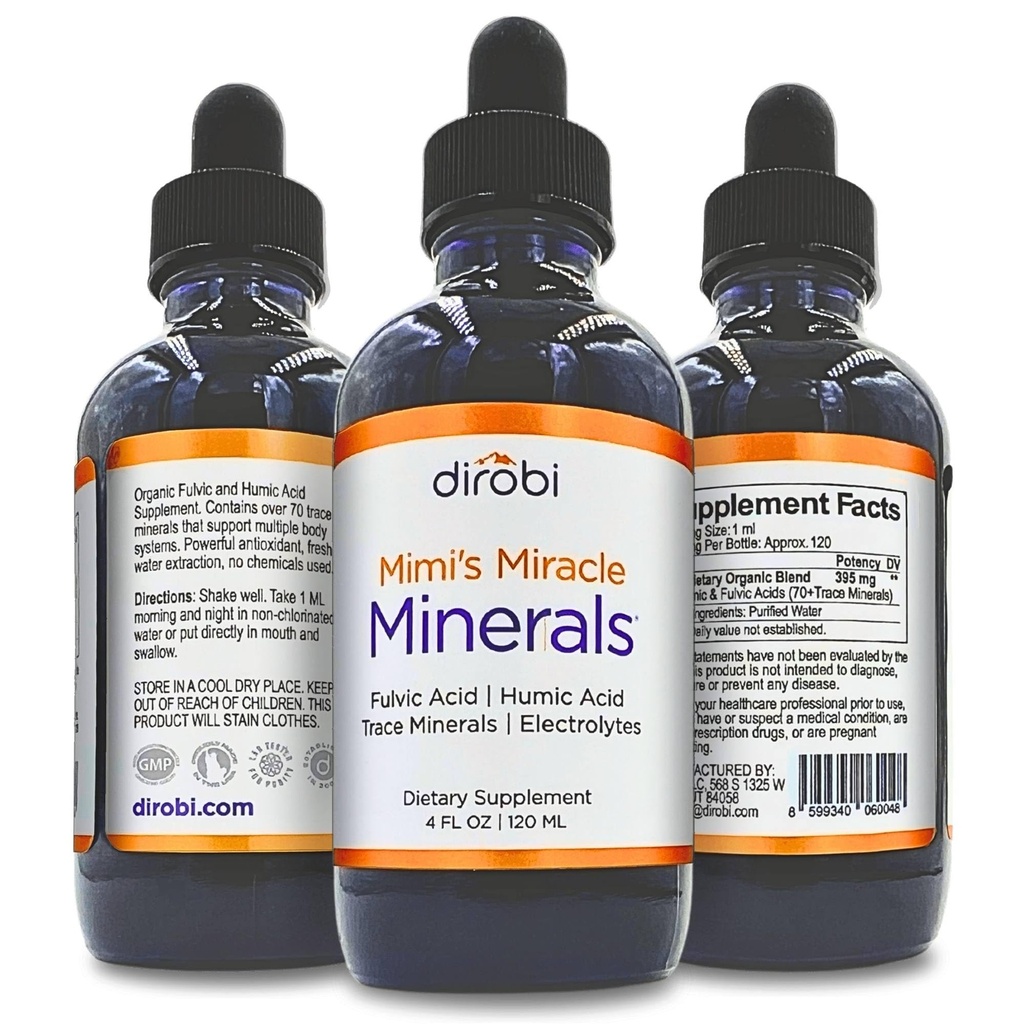 Dirobi Mimi's Miracle Minerals Fulvic Acid - Mineral Blend Drops Supplement, Liquid Trace Minerals 70 Ionic Minerals - Organic Plant Derived (4 oz 120 päivän...