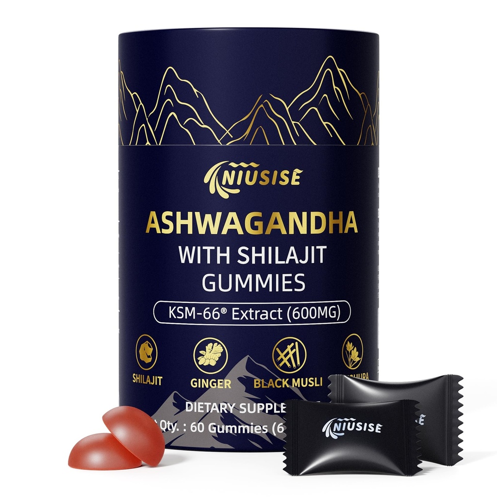 Ashwagandha Gummies with Shilajit 300mg naisille ja miehille, nolla sokeri ashwagandha täydentää Maca Root Powder 