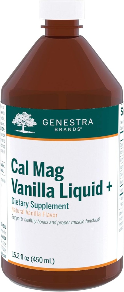 Genestra Brands Cal Mag Vanilla Liquid + | Calcium-Magnesium Supplement | 15,2 fl. oz.