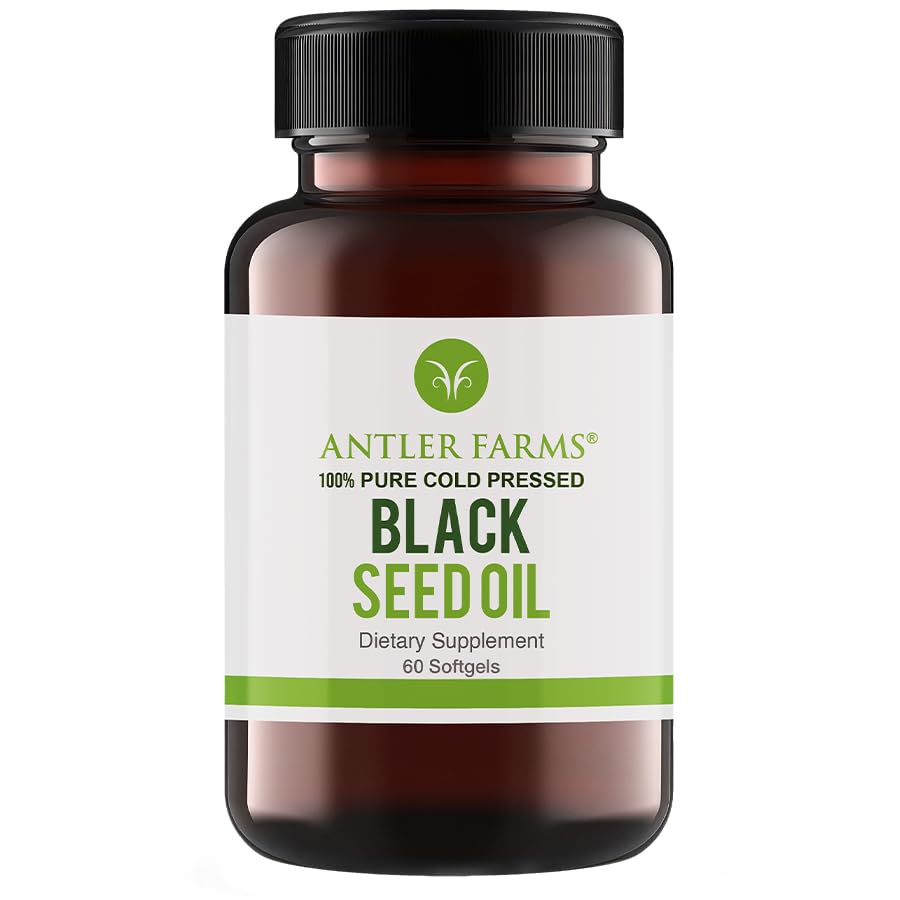 Antler Farms - Black Seed Oil Softgel Kapselit -10% Pure, Neitsyt, Kylmäpainettu 60 Softgels, 500 mg ... 2% Thymokinoni, Turkin musta Cumin Nigella Sativa Seed Oil