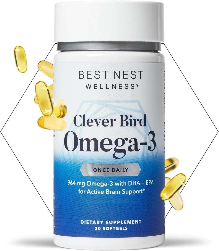 Bästa Nest Wellness Omega-3 Softgels - Fish Oil Supplement stöder hjärnhälsa - Näringsstöd för mammor - EPA & DHA Supplement Aids Immune System Health - 30 Softgels