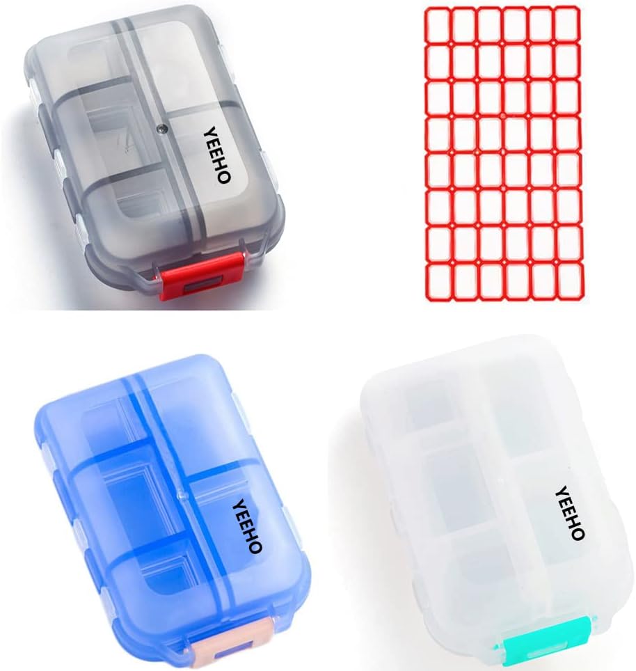 Pill Case (3 Pack) - Portable Small Supplements Tablet Container Box med 10 Compartments - Medicine Capsule Vitamin Fold Flip Organizer Dispenser Holder Storage för Travel Trip Pocket Purse