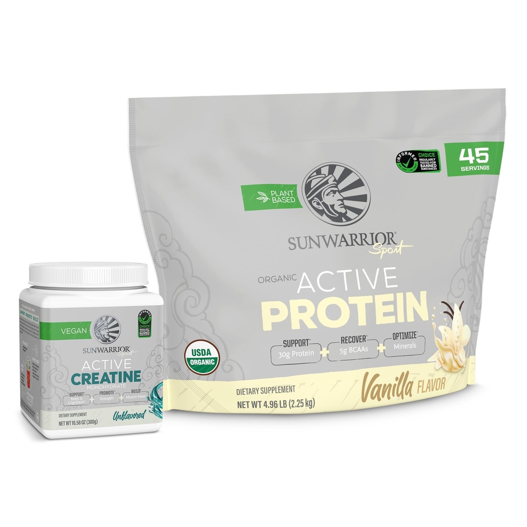 Sunwarrior Active Organic Protein Powder Plant-Based Vanilla Flavored 45 Tarjoukset & Creatiini Monohydraatti Powder 60 Tarjoukset
