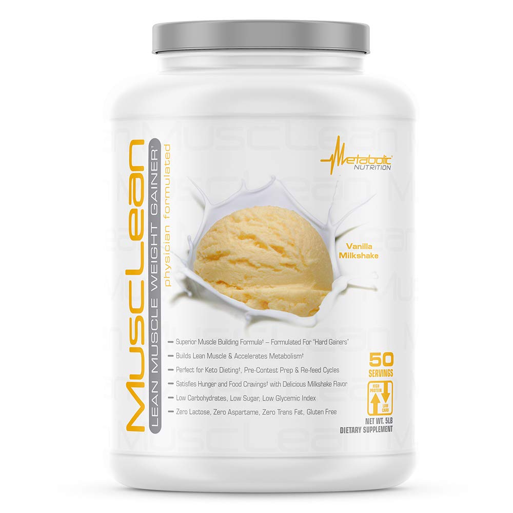 Metabolic Nutrition - Musclean - Milkshake, Whey High Protein Meal Replacement, Underhåll Nutrition, Low Carb, Keto Diet, Digestive Enzymes, Vanilla, 5 Pound (50 ser)
