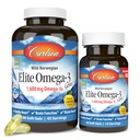 Carlson Labs Elite Omega-3, 1600 mg, Gems Fish Oil Soft Gels, Natural Lemon Flavor, 2 pakkaus (120 Count Each)