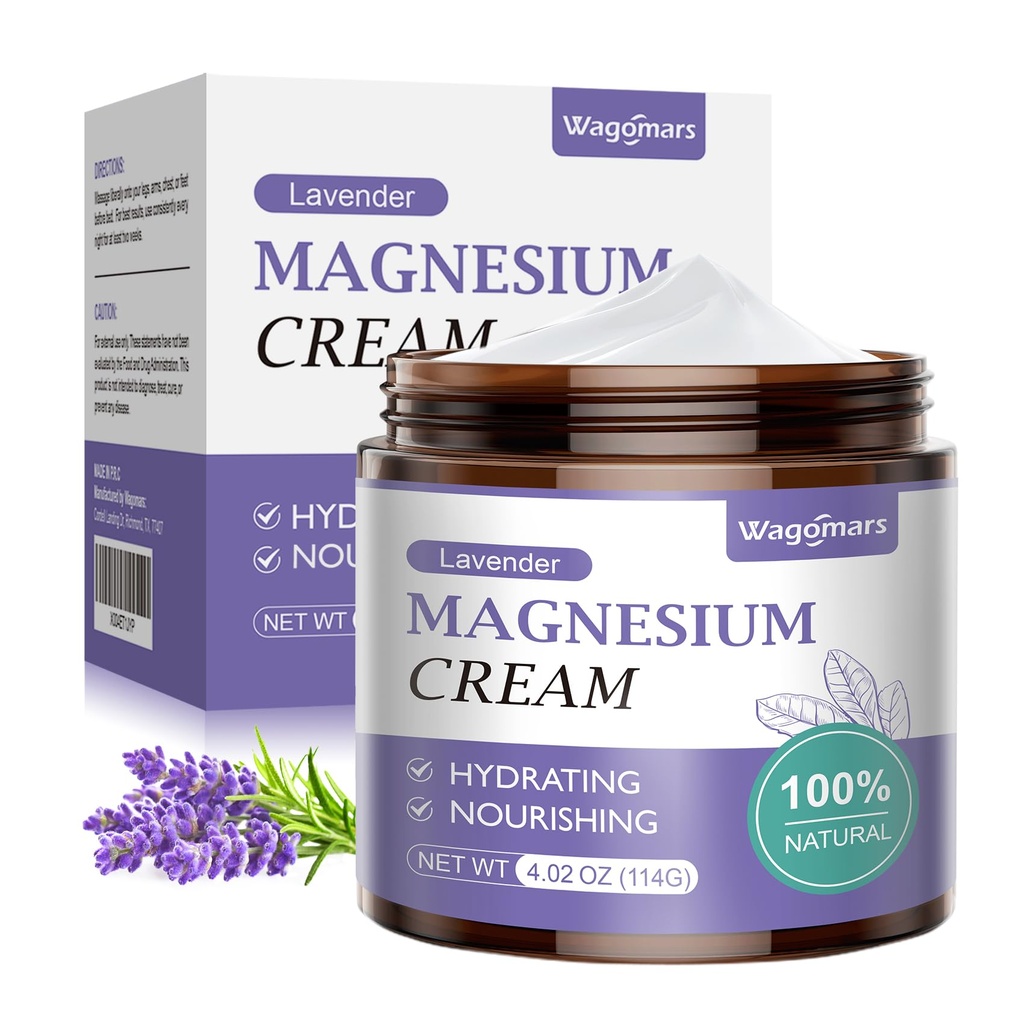 Magnesium Cream for Sleep - Natural Uutinen Magnesium Lotion for Pain & Leg Cramps, Lihas rentoutuminen, Rauhallinen - Yöllinen Body Butter for Deep Hydration - Turvallinen lapsille (Laventeli)