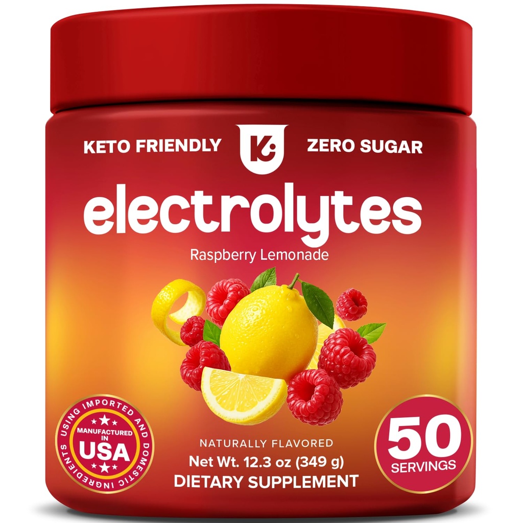Keppi Electrolytes Powder - Raspberry Lemonade Flavor 50 Servings - No Sugar Hydration Supplement med Magnesium, Kalium, Natrium - Keto, Vegan, Fasting-Friendly, Zero Calorie Electrolyte Drink