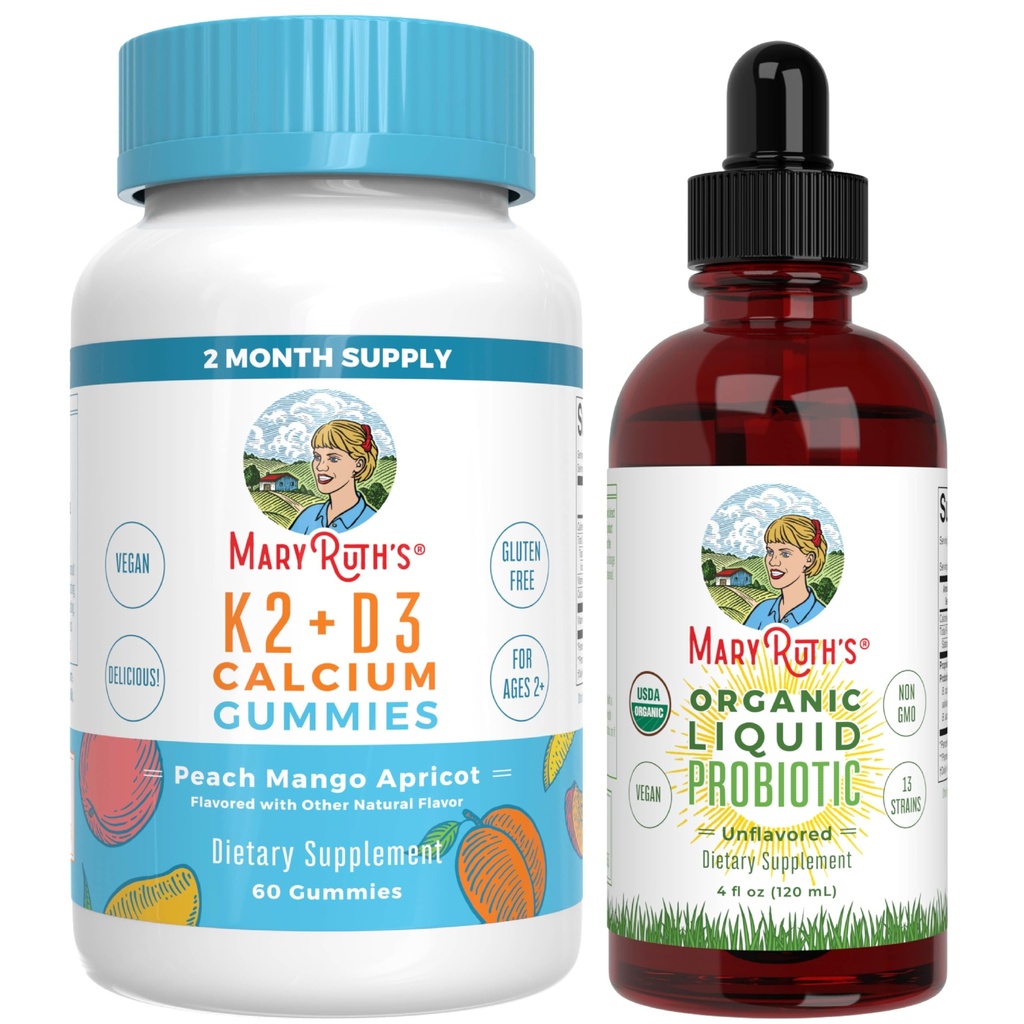 MaryRuthin K2+D3-vitamiinit (Peach Mango & Aprikoosi) & USDA Organic Probiotic Drops ... Puhdasta tarraa -projekti Varmennettu® ...