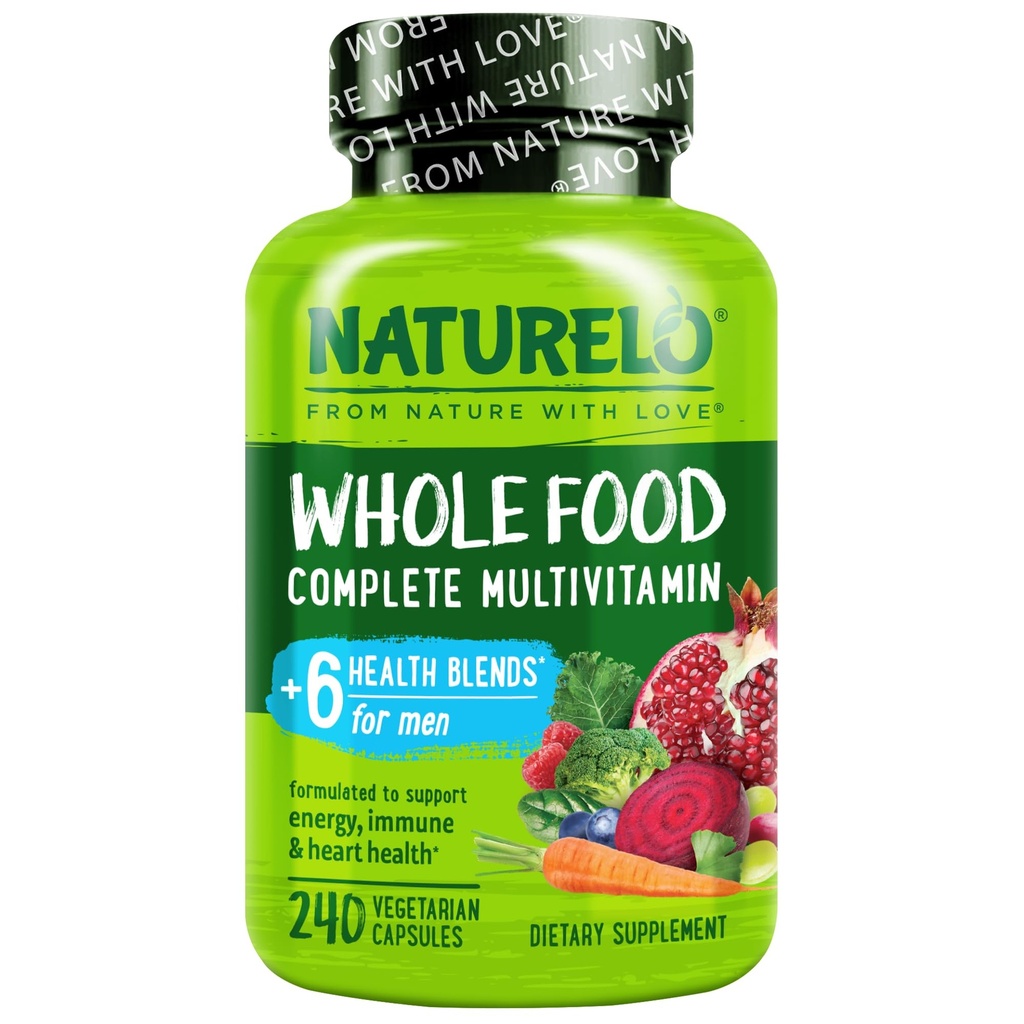 NATURALLO Miehet monivitamiinit - yksi päivittäin monivitamiini miesten vitamiineja, Minerals & Organic Whole Foods, Boost Energy & Health, non-GMO, 240 kasvissyöjä kapselit