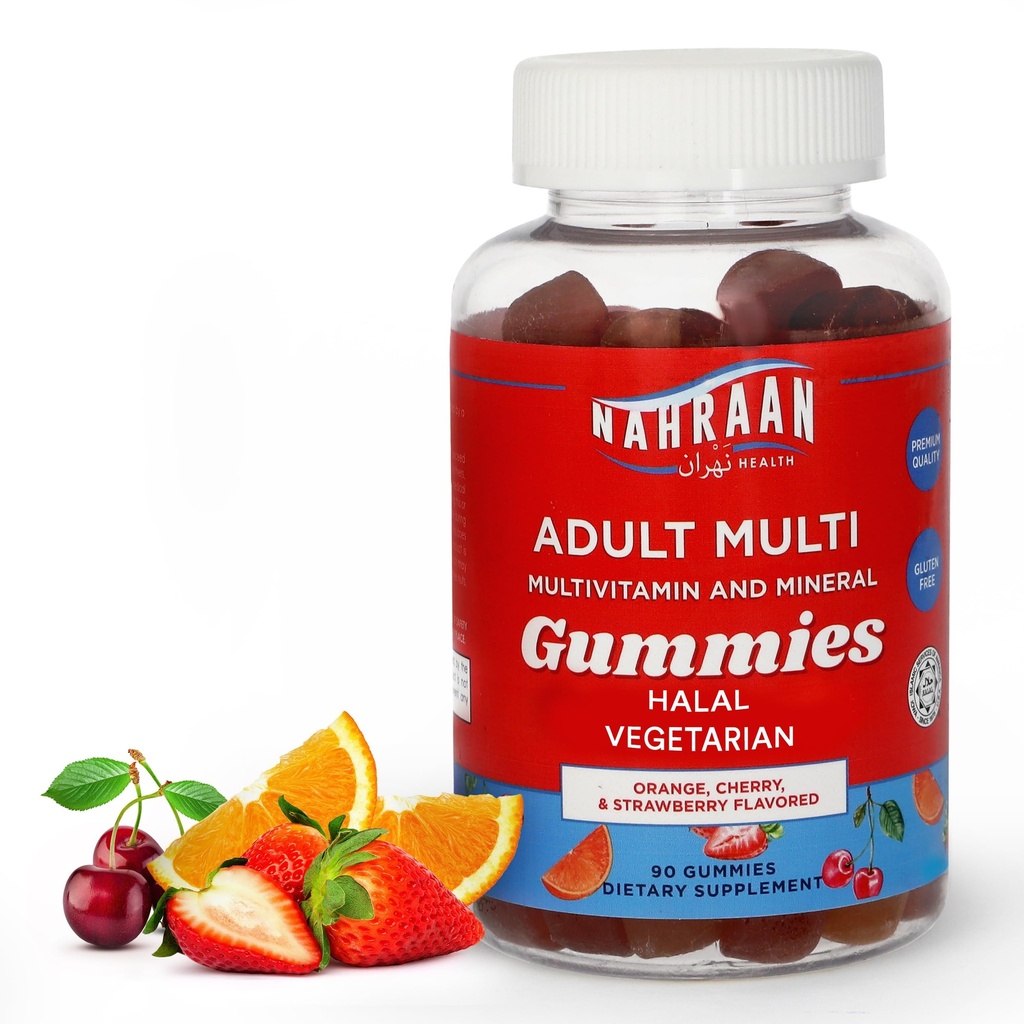 Halal Vitaminer för vuxna - Halal Multivitaminer för kvinnor och män - Vitamin A, C, D, E, B6, B12 - Vegetarian, Halal Gummies - 90 greve