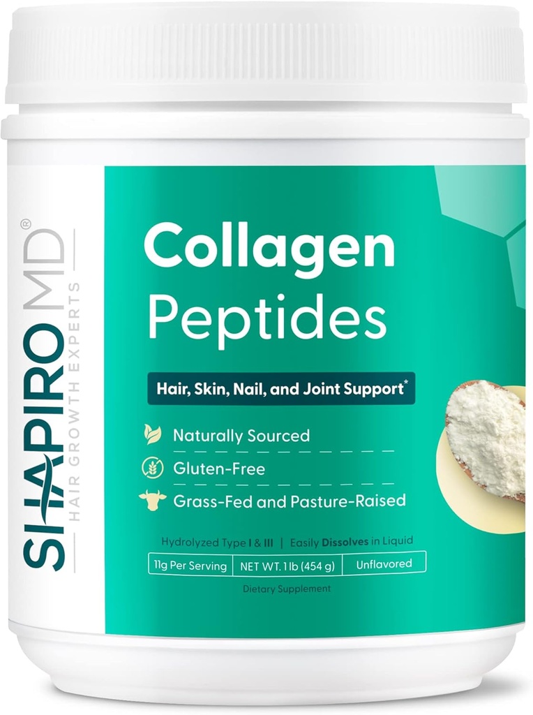Shapiro MD hiusten kasvua asiantuntijat Collagen Peptides Powder, Collagen Powder täydennysosa hiukset, iho, kynnet ja Joint Support, I & III Hydrolysed Collagen for Easy Absorption, 11g Collagen - 16 oz.