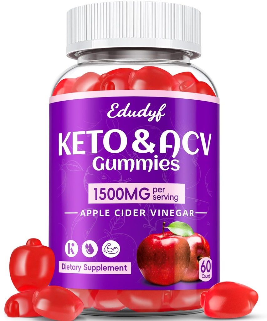 Keto ACV Gummies - 1500mg Apple Siideri Viinietikka Gummies Probiootit, B12 ja Keto Support, Detox & Cleanse, GMO vapaa & Vegan - 60 Count...