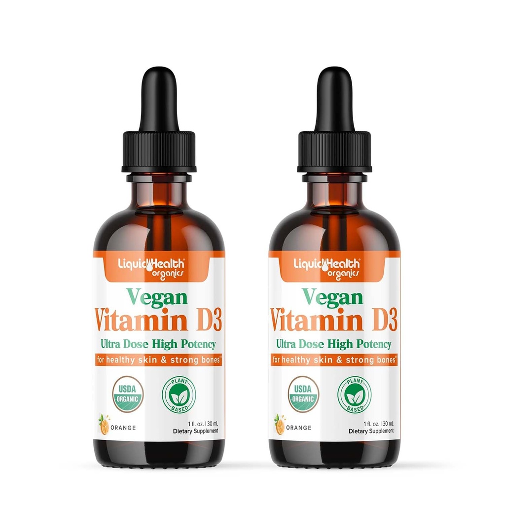 LIQUIDHEALTH Vitamin D3 4000 IE, USDA Organic Vitamin D Liquid Drops for Adults & Kids, Vegan Vitamin D för Immune System Support, Bone Health, Mood Support, Healthy Skin - Made in USA (2 Pack)