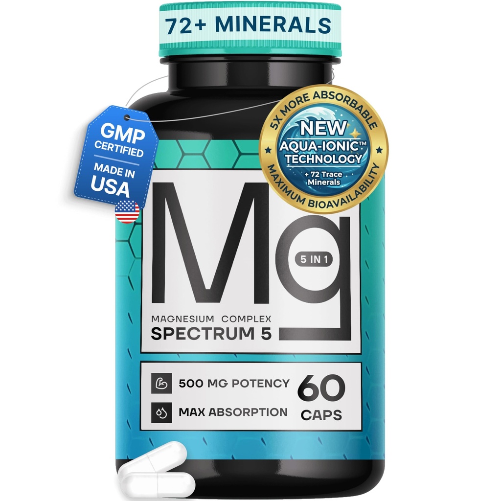 Spectrum 5 Magnesium ... 5-in-1 Complex + 72 Trace Minerals for Enhanced Absorption... Irlanninmeren lähde: 500mg per Serving...