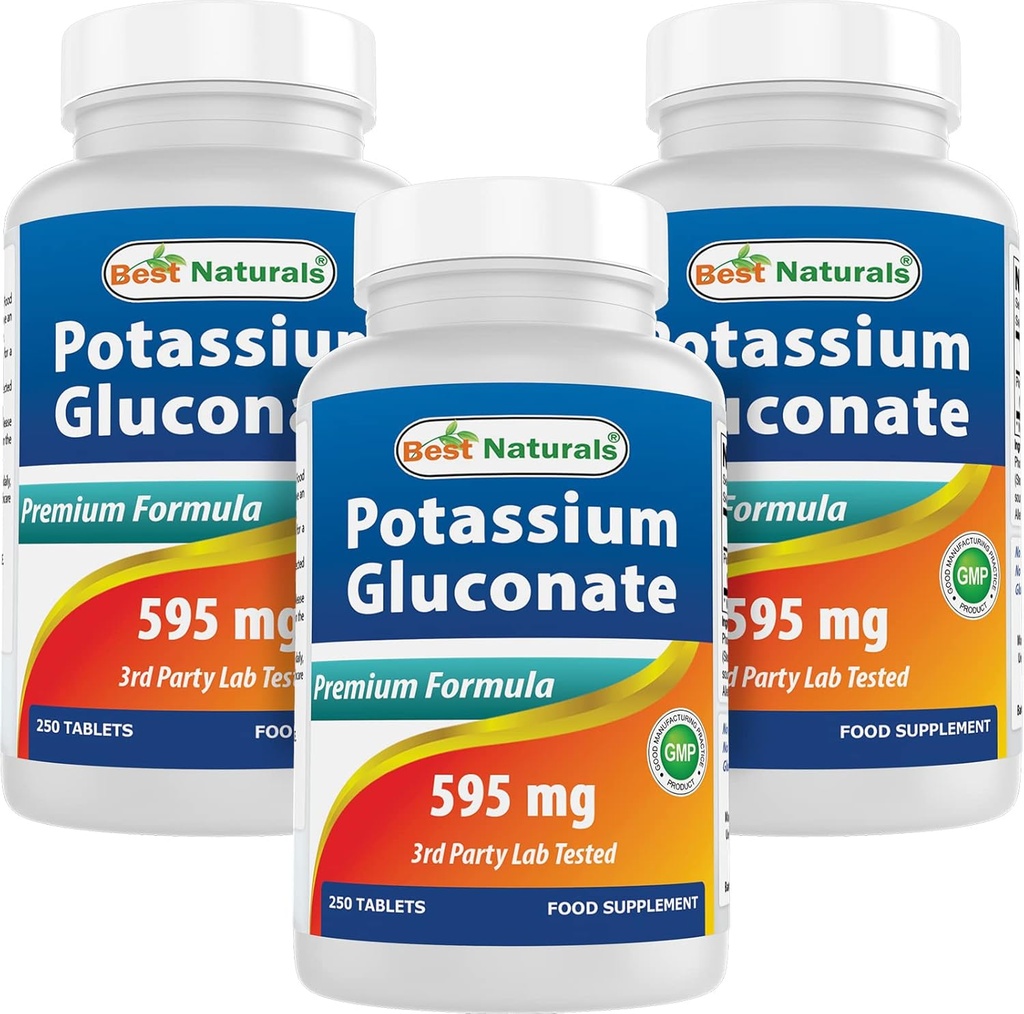 Bästa naturliga kaliumglukonat 595 mg 250 tabletter (250 greve av 3)