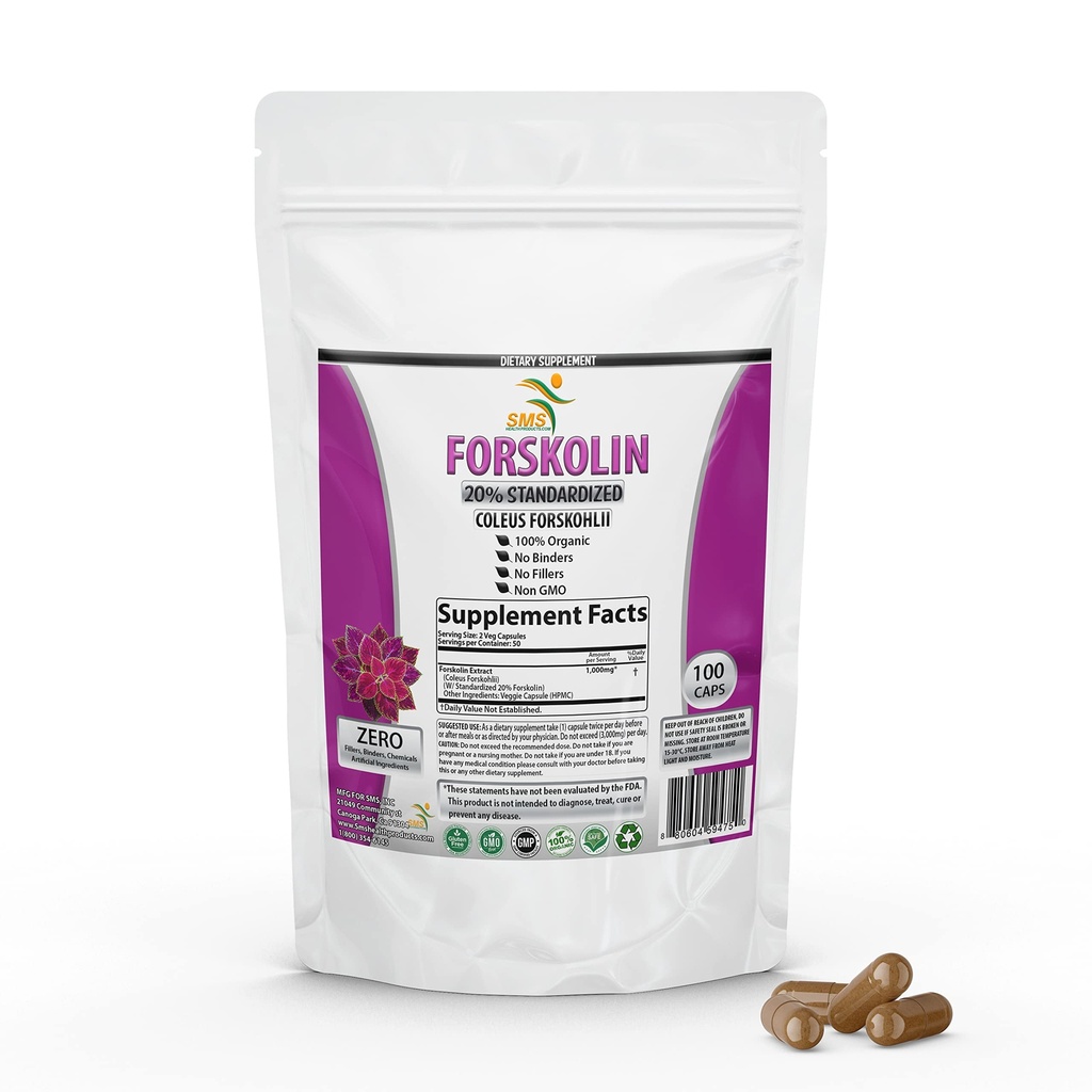 Rena Forskolin extrakt tillskott med Potent Coleus Forskohlii 20% Standardiserad 1,000 mg för förbättrad energi - Plantbaserade energitillskott för kvinnor och män - 100 Veggie kapslar