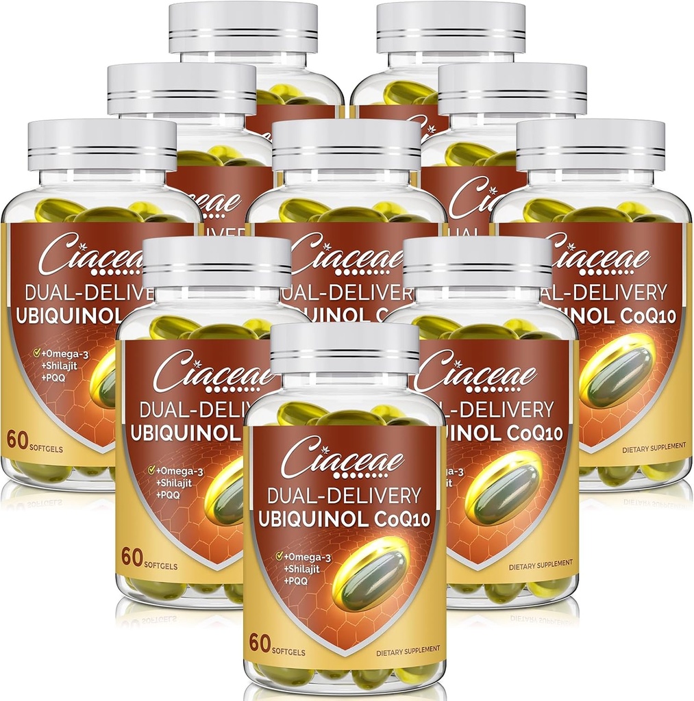 Ubiquinol CoQ10 600 MG Softgels with Omega-3 & Shilajit & PQQ, Advanced Dual-Delivery Coenzyme-Q10, Active CoQ10 Ubiquinol Supplement for Fertility, Antioxidantti, Heart, Brain & Energy, 600 Servings