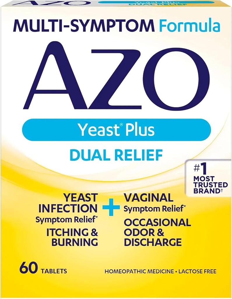 AZO Jeast Plus Dual Relief -tabletit, hiivatulehdus ja emätintulehdus, lievittää emätin kutinaa ja polttamista, 60