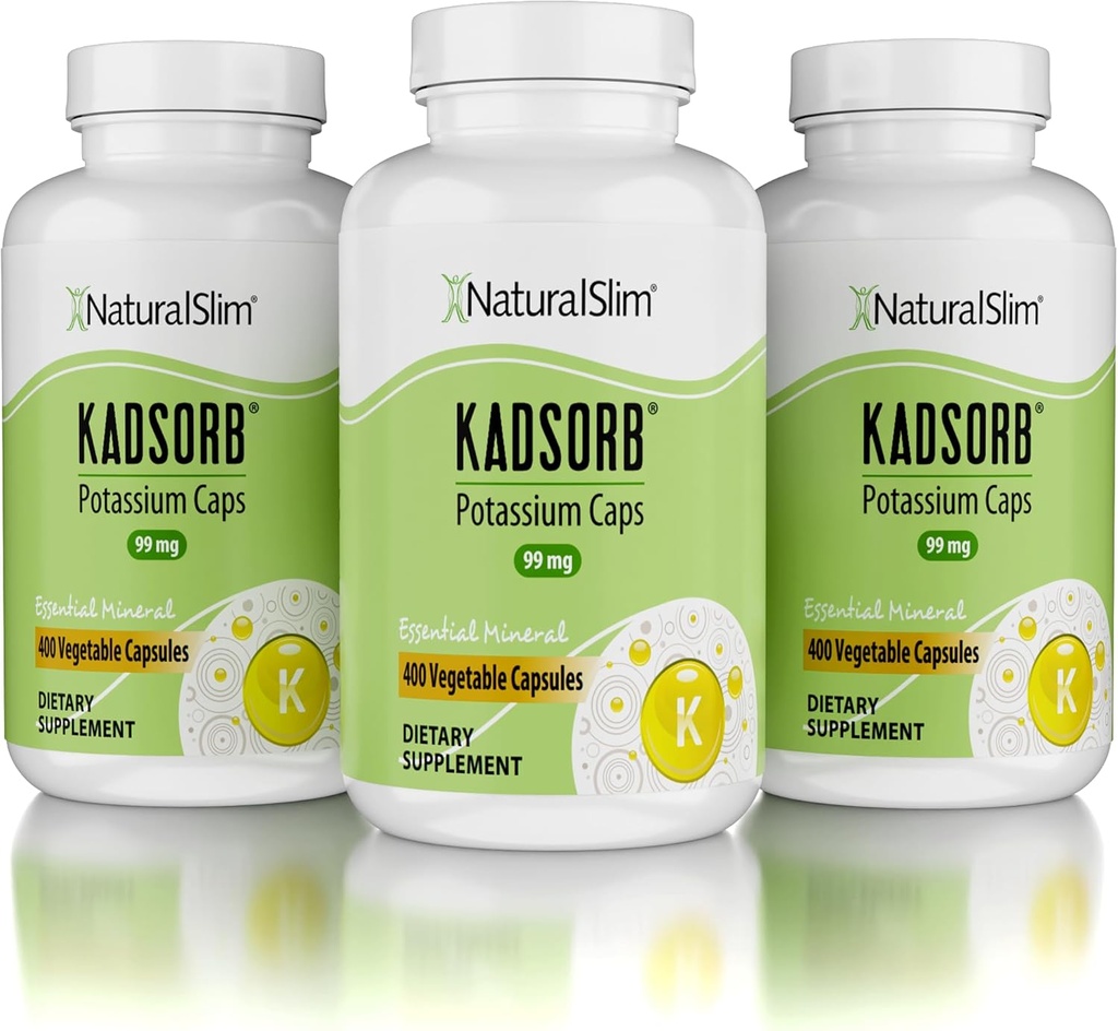 NaturalSlim Natural Kaliumsitraatti Glukonaatti 99 mg - Kadsorb tukee Elektrolyyttitasapaino & Normaali pH - Absorbable Kalium täydentää Essential Minerals - Non GMO 400 kapselia 3 pakkaus