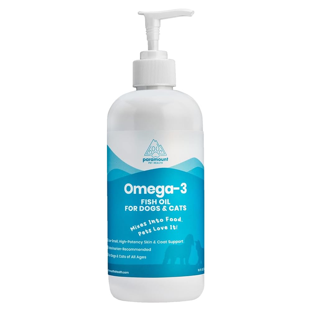 Wild-Caught Omega 3 Fish Oil för hundar och katter, flytande EPA DHA Supplement for Skin, Coat, Joints & Heart, Low-Odor Omega 3 droppar för små hundraser och katter med Itchy Skin, 16 oz
