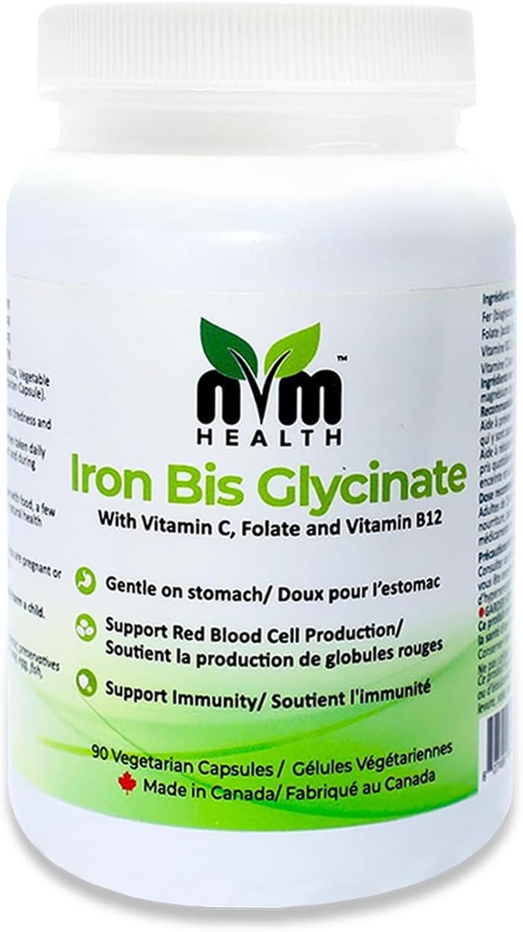 Lievä rauta täydentää aikuisille I rauta bisglysinaatti C-vitamiini, B12, Foolihappo I tukee Red Blood Cell Formation & parantaa immuniteetti - 90 kasviskapselit, Gluteeniton