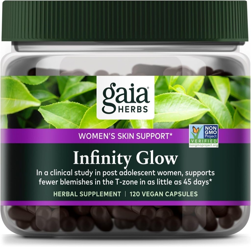 Gaia Herbs Infinity Glow - Naisten ihon tuki täydentää - ihonhoito naisille vihreää teetä, EGCG, Reishi sieni, Pomanox Pomegranaatti & Spearmint - 120 Vegaani kapselit (30-päivä tarjonta)