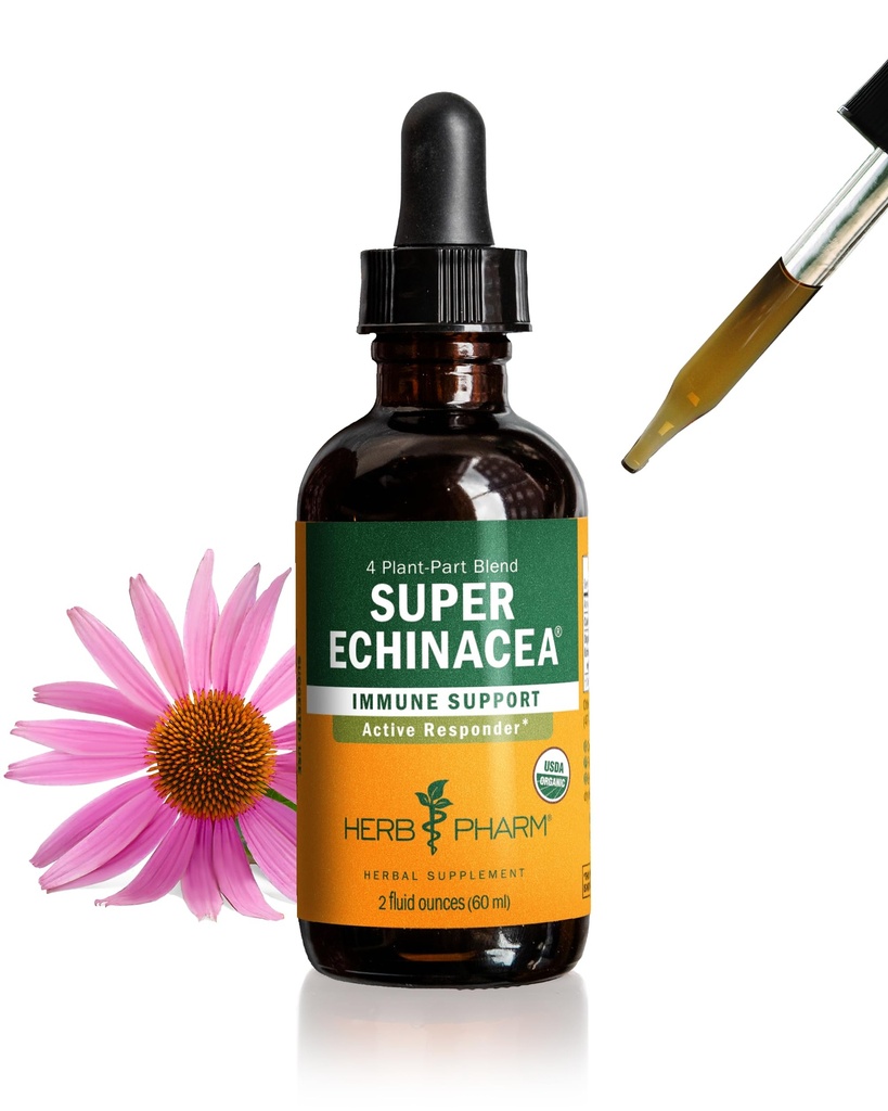 Herb Pharm Certified Organic Super Echinacea Liquid Extract Drops för Active Immune System Support, 2 Oz