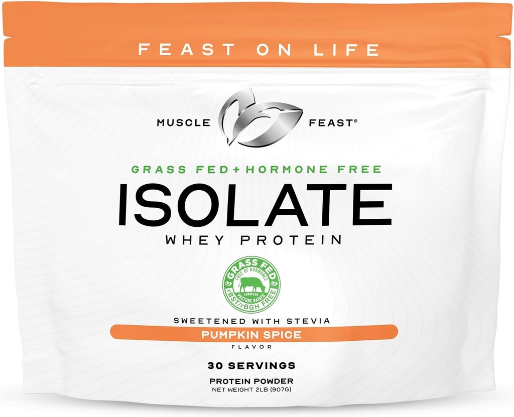Muscle Feast Grass-Fed Whey Protein Isolate, All Natural Hormone Free Pasture Raised, Whey Isolate Protein Powder för män och kvinnor, Clean, Gluten-Free, Delicious Isolate Protein - Pumpkin Spice, 2lb