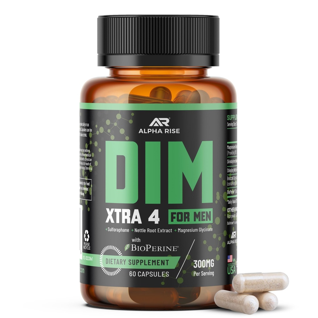 Premium DIM-lisä miehille Estrogeenisalpaaja & aromataasi- inhibiittori Diindolyylimetaani, nokkosjuuriuute, magnesium Glycinate & Sulforaphane