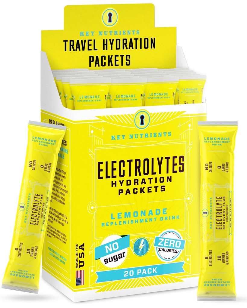 Avainaineet Elektrolyyttejä Powder Packets 20 pakkaus - Ei sokeria, Virkistävä sitruuna, Hydraation Packets Electrolyte Powder for Recreaseing Electrolyte Drink Mix Packets - Zero Calories