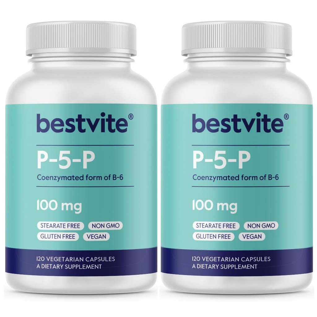 BESTVITE P-5-P 100mg (240 vegetariska kapslar) (120 x 2) (CoEnzymated Form of B-6) - No Stearates - Vegan - Non GMO - Gluten Free