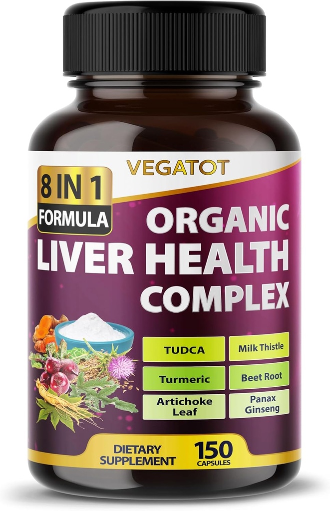 VEGATOT Liver Health Complex Formula **USA Made and Tested ** High Potency with TUDCA, Milk Thistle, Beet Root, Artisoke Leaf, Panax Ginseng, Astragalus, Tumeric - Clean & Detox Formula