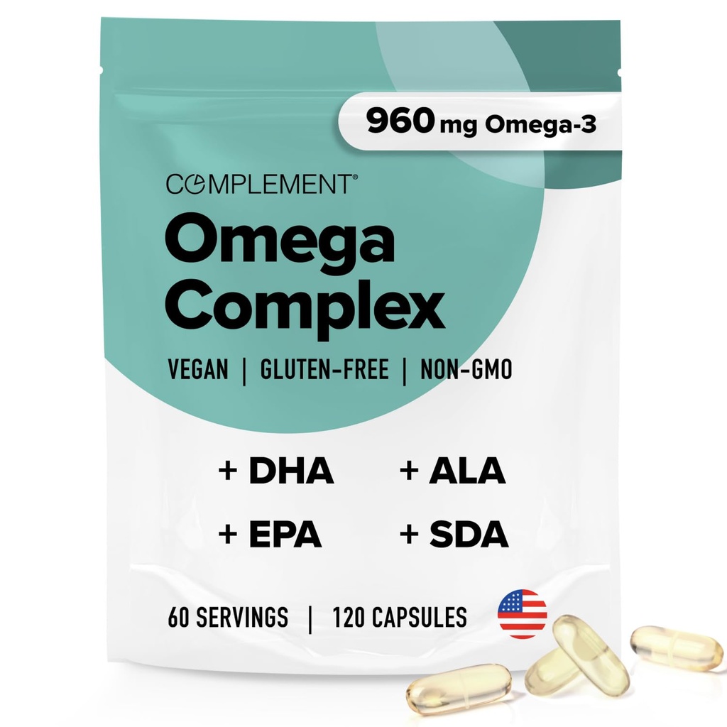 Komplettera Vegan Omega 3 Supplement- 960mg Omega-3 Fatty Acids, DHA, EPA, SDA, ALA Supplement - Immune Support- 60 Servings, 120 flytande kapslar