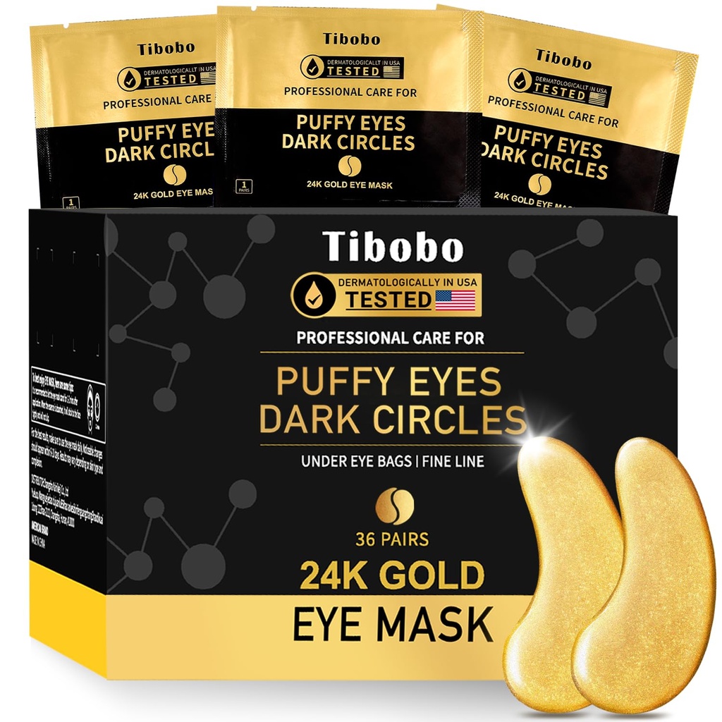 Under Eye Patches (36 Pairs) - 24K Gold Eye Masks berikad med riklig Collagen för mörka cirklar, Puffy Eyes, rynkor - gåvor för kvinnor hudvård - Vegan & USA testad