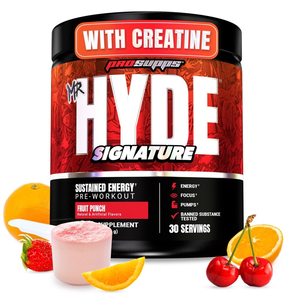 PROSUPPS Mr. Hyde Signature Pre Treenout Powder with Creatine, Beta Alanine & Comfeine - Performance, Energy & Endurance - Clean Fitness & Gym Lisäravinteet miehille & naisille (Fruit Punch, 30 tarjoilua)