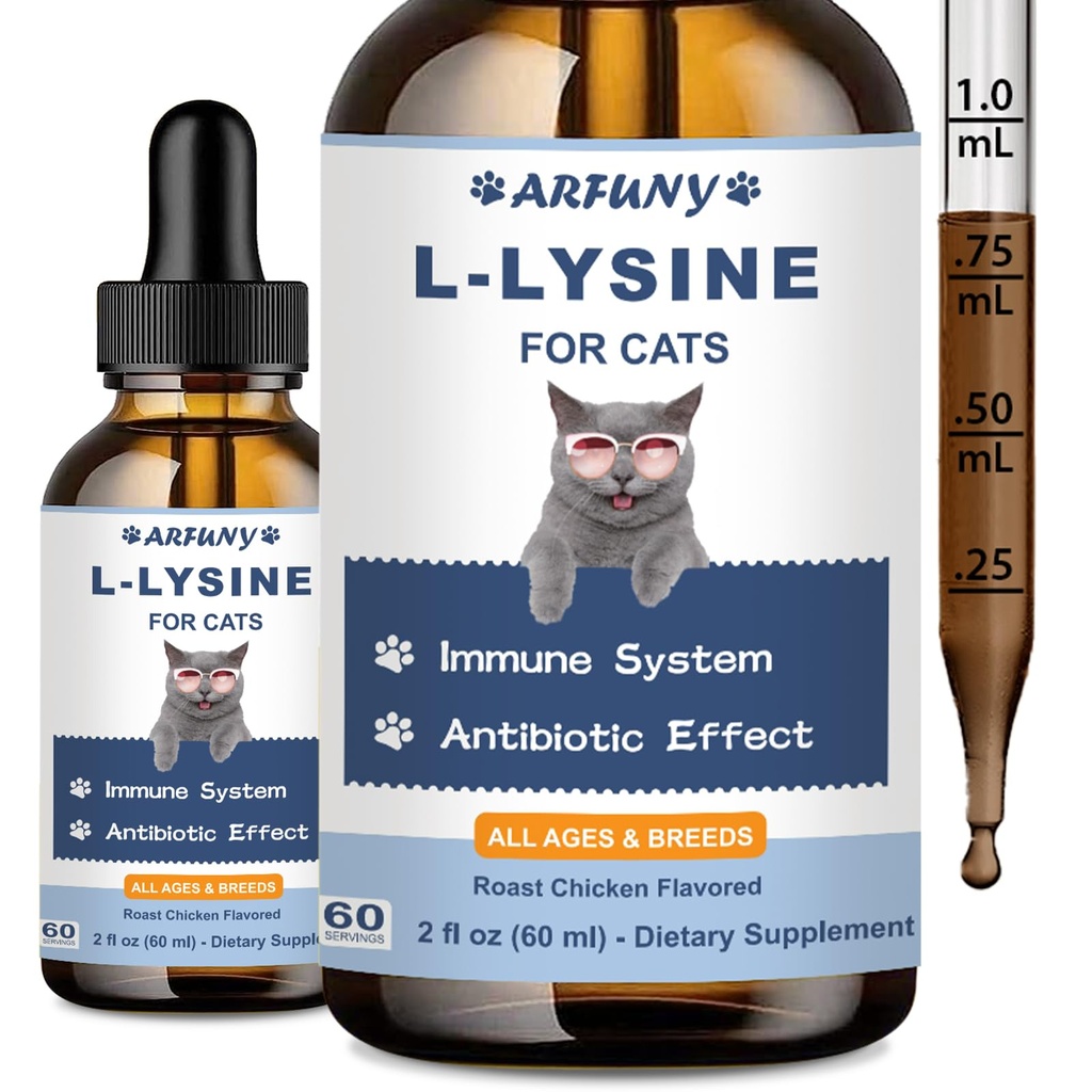 L-Lysine täydentää kissat - Immuuni tuki - 60ML Lysiini Feline hengitys, aivastus, Runny Nenä, Silmän toiminta - Natural Cat Antibiootti drops - Paahdettu kana maku