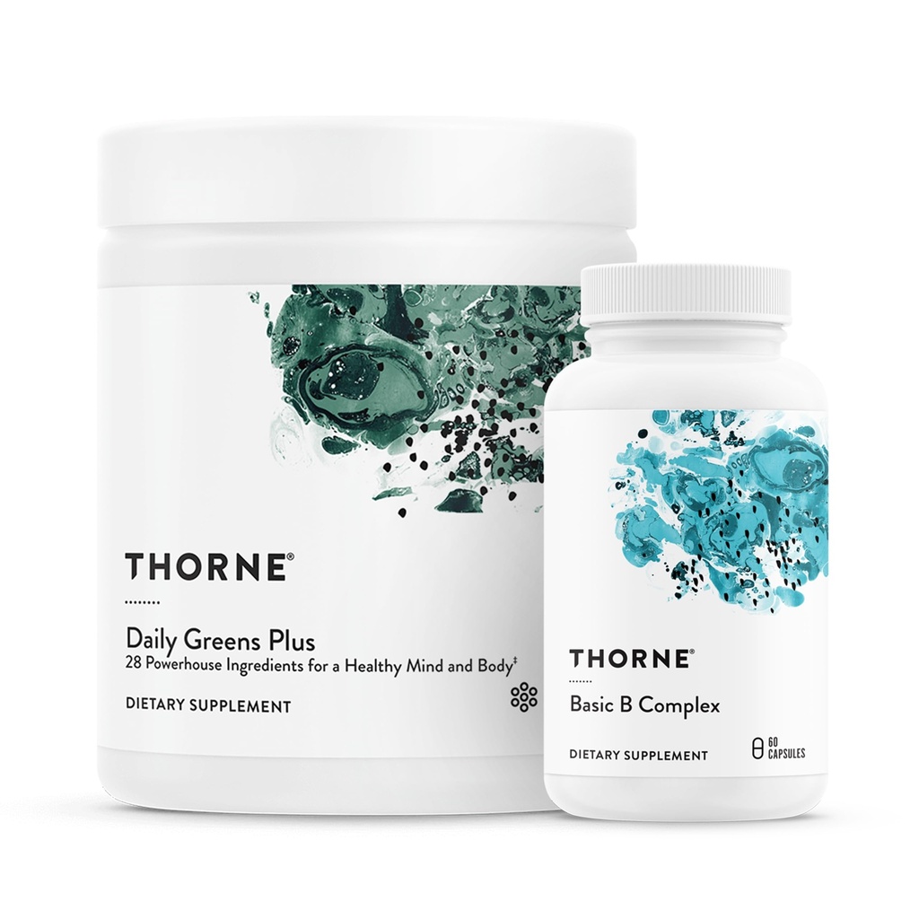 THORNE - Energy Bundle - Daily Greens Plus & Basic B Complex - edistää solujen energiaa ja fyysistä kestävyyttä - 30 palvelimia