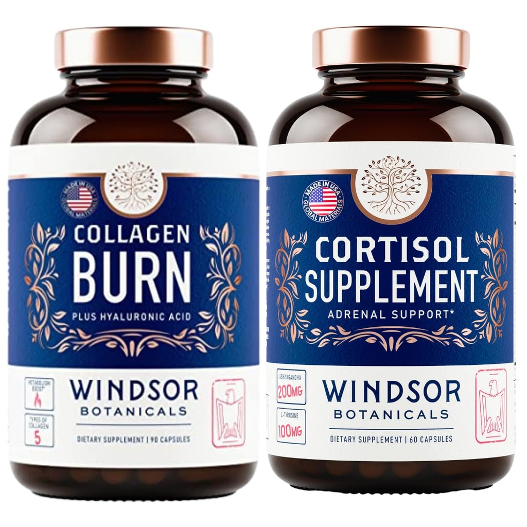 WINDSOR BOTANICS Cortisol Blocker ja Multi Collagen Burn - Kauneus ja mieliala tuki Bundle