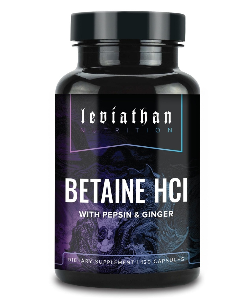 Leviathan Betaiini HCl pepsin & inkiväärillä - Ruoansulatuskanavan Entsyymien lisäravinteena digestioapu ja tuki, mahahappo ja ravinneabsorptio