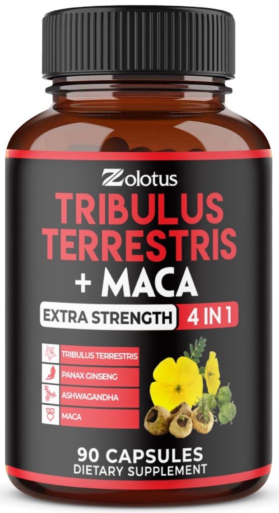 Zolotus Premium Tribulus Terrestris Capsules - Kombinerat med Ashwagandha, Panax Ginseng & Maca - 90 grejer för 3 månader