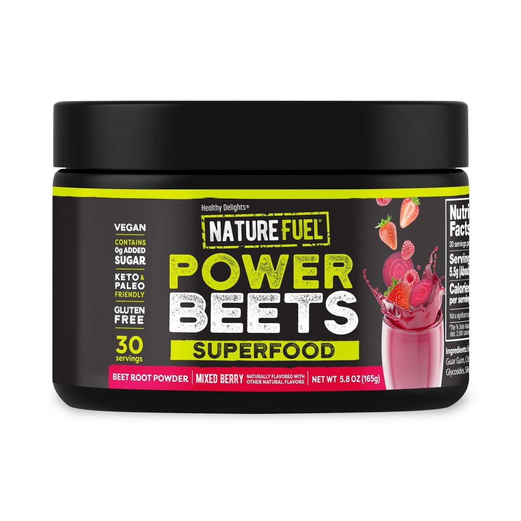 Hälsosamma glädjeämnen Nature Fuel Power Beets, Vegan Beet Juice Powder, Beet Powder för högt blodtryck, 0g Added Sugar, Beet Root Supplement, Beetroot, Mixed Berry, 30 Servings (Packaging May Vary)