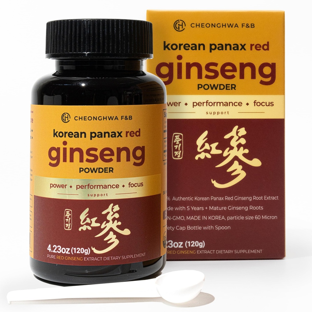 CHEONGHWA F&B Panax Ginseng Powder, 10% ginsenosidia (yhteensä 20 000 mg, 4 kuukauden toimitus), 4.23oz, +5 vuosi kasvanut Korean punainen Panax Ginseng, Focus & Immuuni tuki, ultra-fine jauhe, ei-GMO